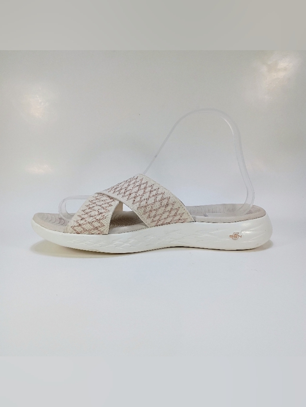 Skechers On The Go 600 Enchanted Womens 8 Natural Beige Metallic Slide Sandals - Picture 2 of 10